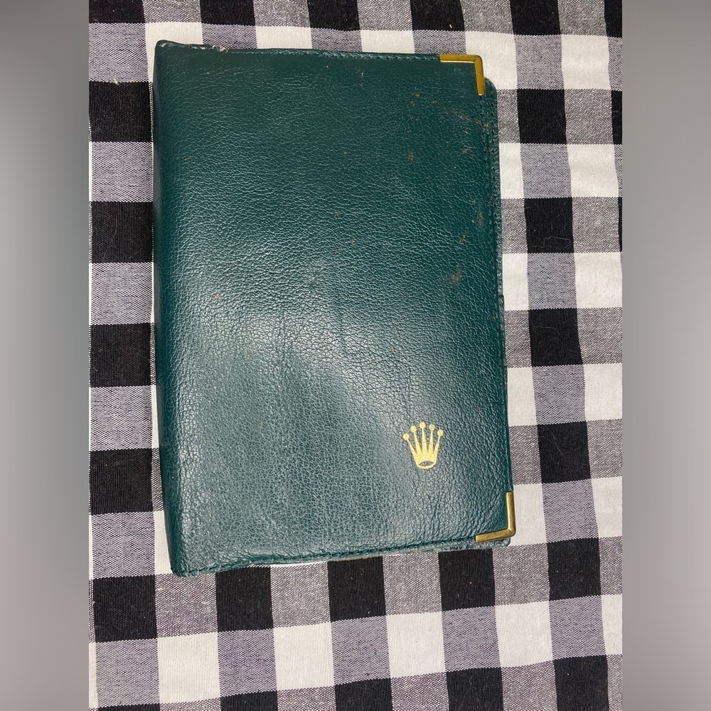 Authentic Vintage Rolex‎ Green Leather Card Wallet with Gold Detail